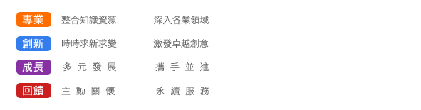 永譽企管顧問以專業整合知識資源深入各業領域、時時求新求變激發卓越創意、多元持續成長期與客戶攜手並進、以主動關懷永續服務的方式回饋客戶。